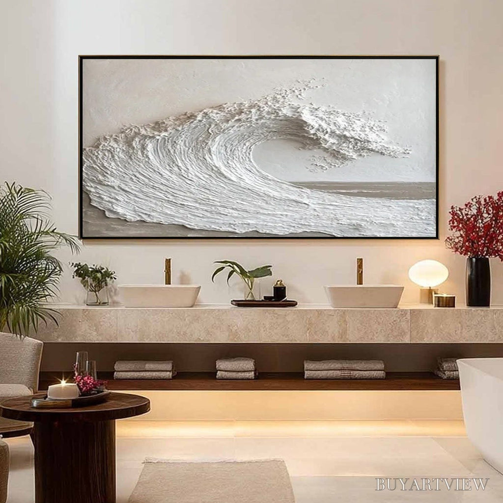 ARTOVITAS White Crest – Textured Minimalist Ocean Wave Painting - image 2