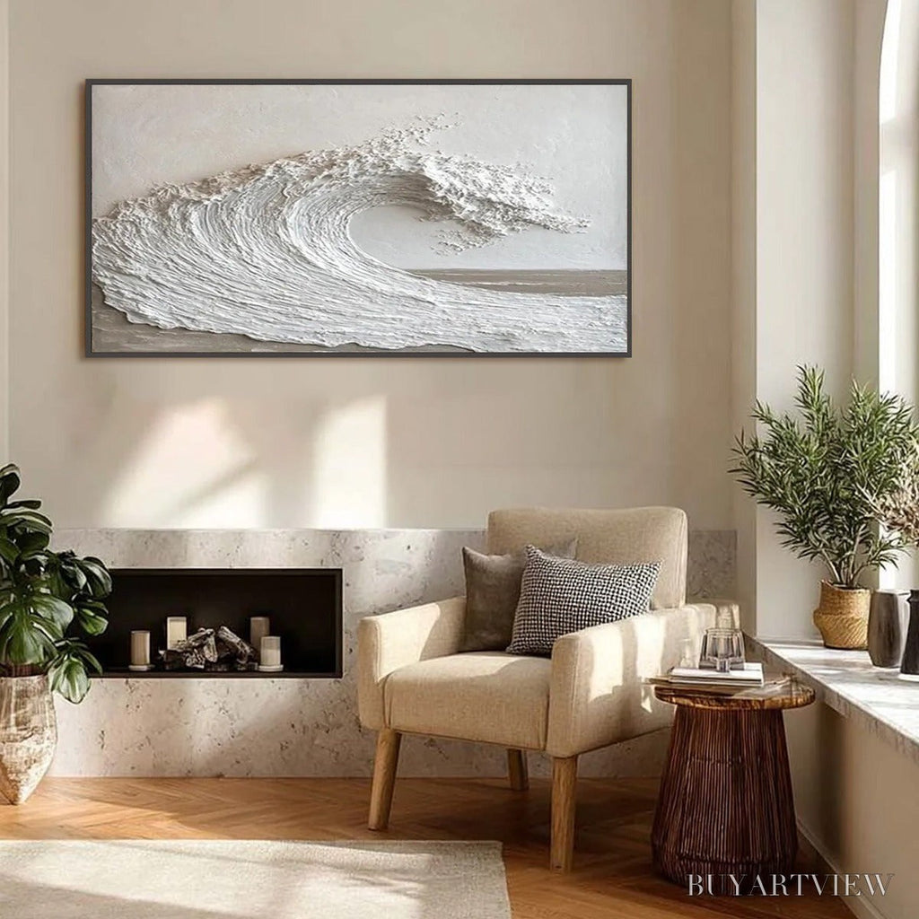 ARTOVITAS White Crest – Textured Minimalist Ocean Wave Painting - image 4