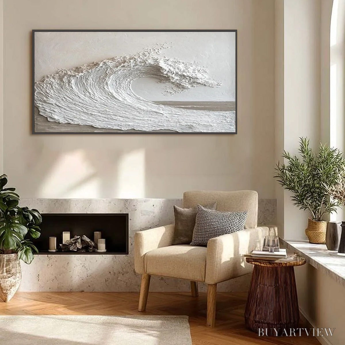 ARTOVITAS White Crest – Textured Minimalist Ocean Wave Painting - image 4
