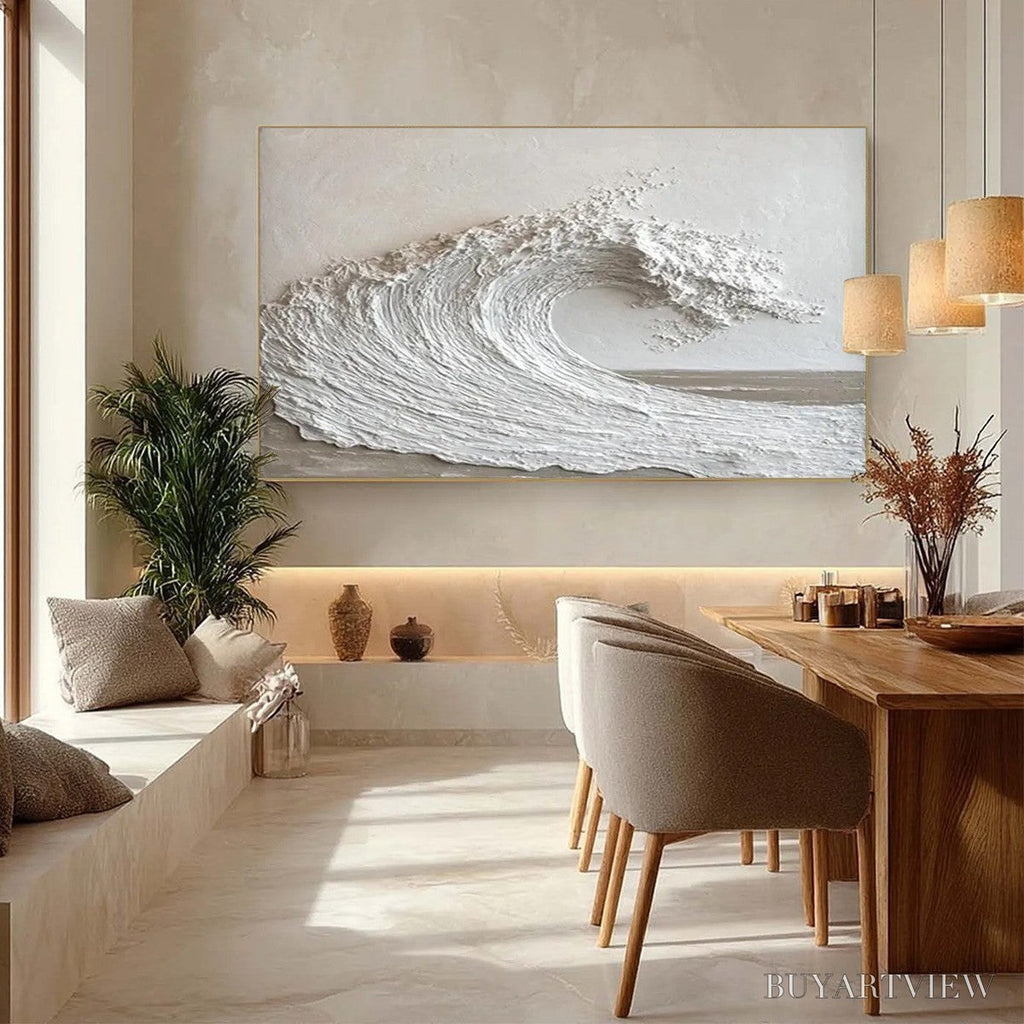 ARTOVITAS White Crest – Textured Minimalist Ocean Wave Painting - image 5