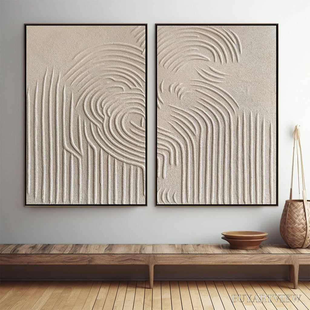 ARTOVITAS Zen Cascade – Wabi Sabi Textured Diptych - image 2