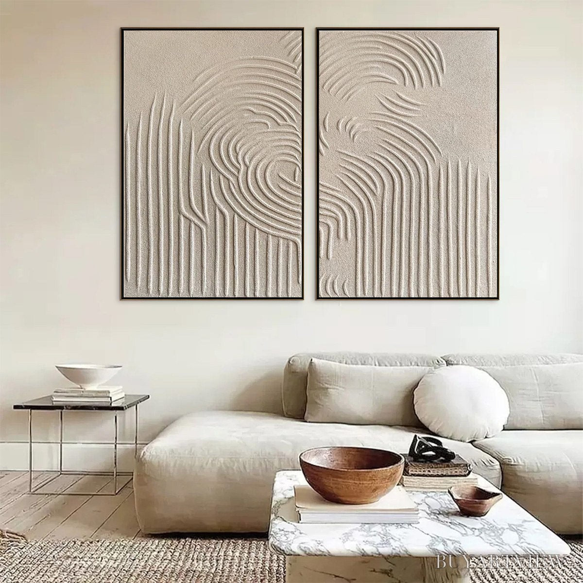 ARTOVITAS Zen Cascade – Wabi Sabi Textured Diptych - image 4