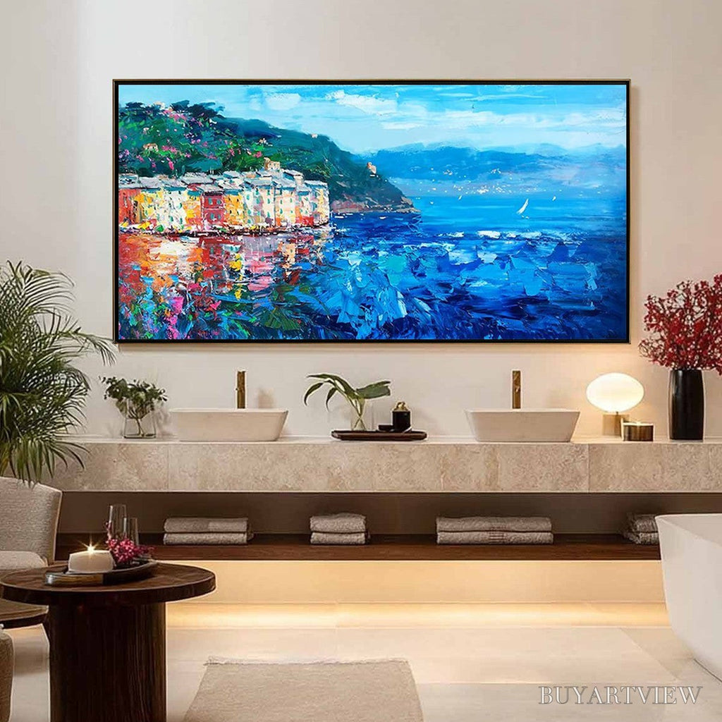 ARTOVITAS Azure Riviera – Palette Knife Coastal Seascape Oil Painting - image 2
