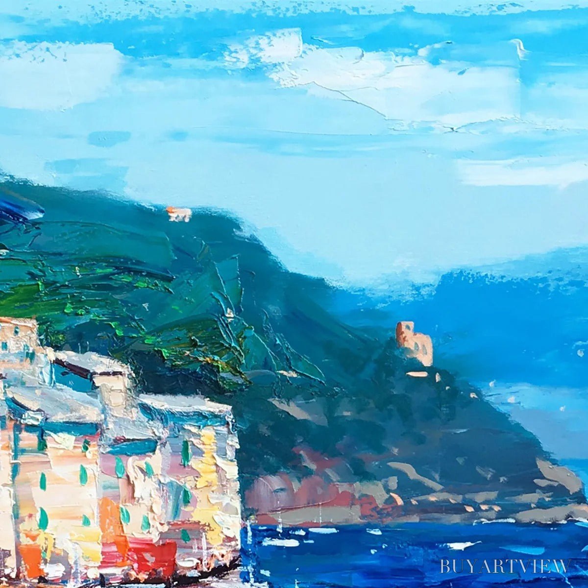 ARTOVITAS Azure Riviera – Palette Knife Coastal Seascape Oil Painting - image 3