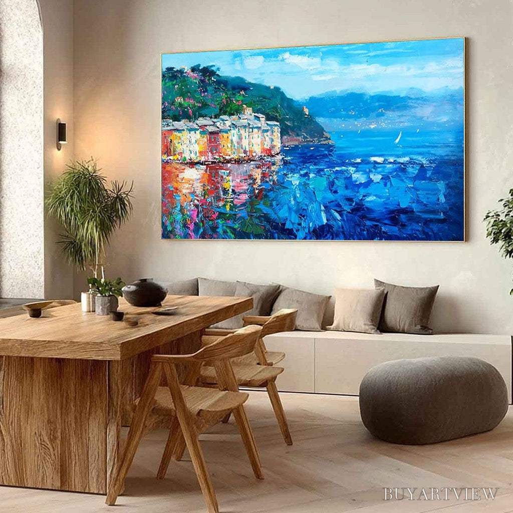 ARTOVITAS Azure Riviera – Palette Knife Coastal Seascape Oil Painting - image 4