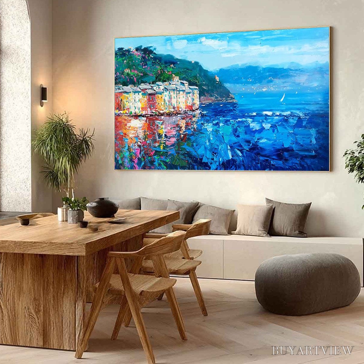 ARTOVITAS Azure Riviera – Palette Knife Coastal Seascape Oil Painting - image 4