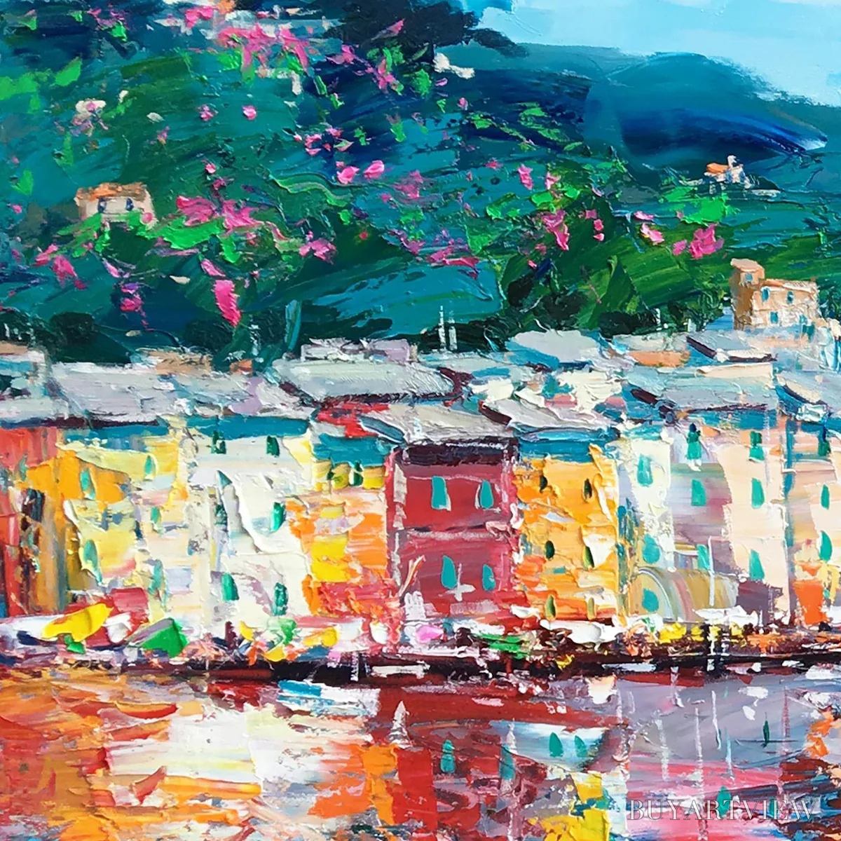 ARTOVITAS Azure Riviera – Palette Knife Coastal Seascape Oil Painting - image 5