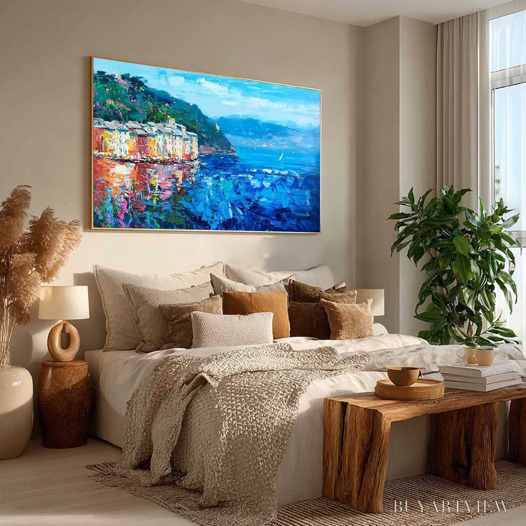 ARTOVITAS Azure Riviera – Palette Knife Coastal Seascape Oil Painting - image 6