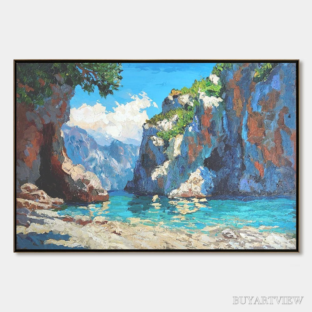 ARTOVITAS Amalfi Cove – Impasto Coastal Landscape Oil Painting - image 1