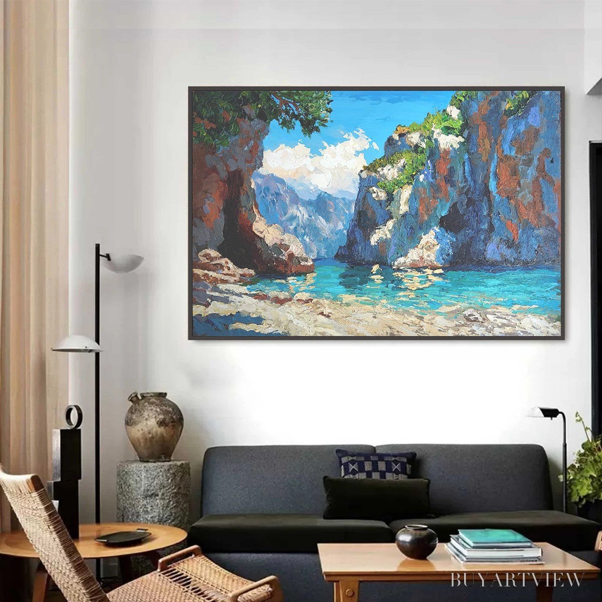 ARTOVITAS Amalfi Cove – Impasto Coastal Landscape Oil Painting - image 5
