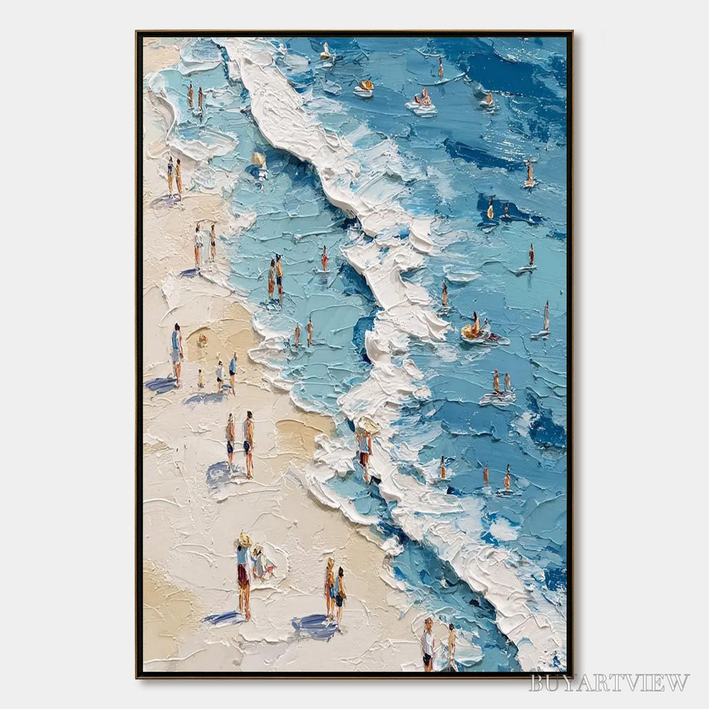 ARTOVITAS Sunlit Tideline – Textured Palette Knife Beach Scene Painting - image 1