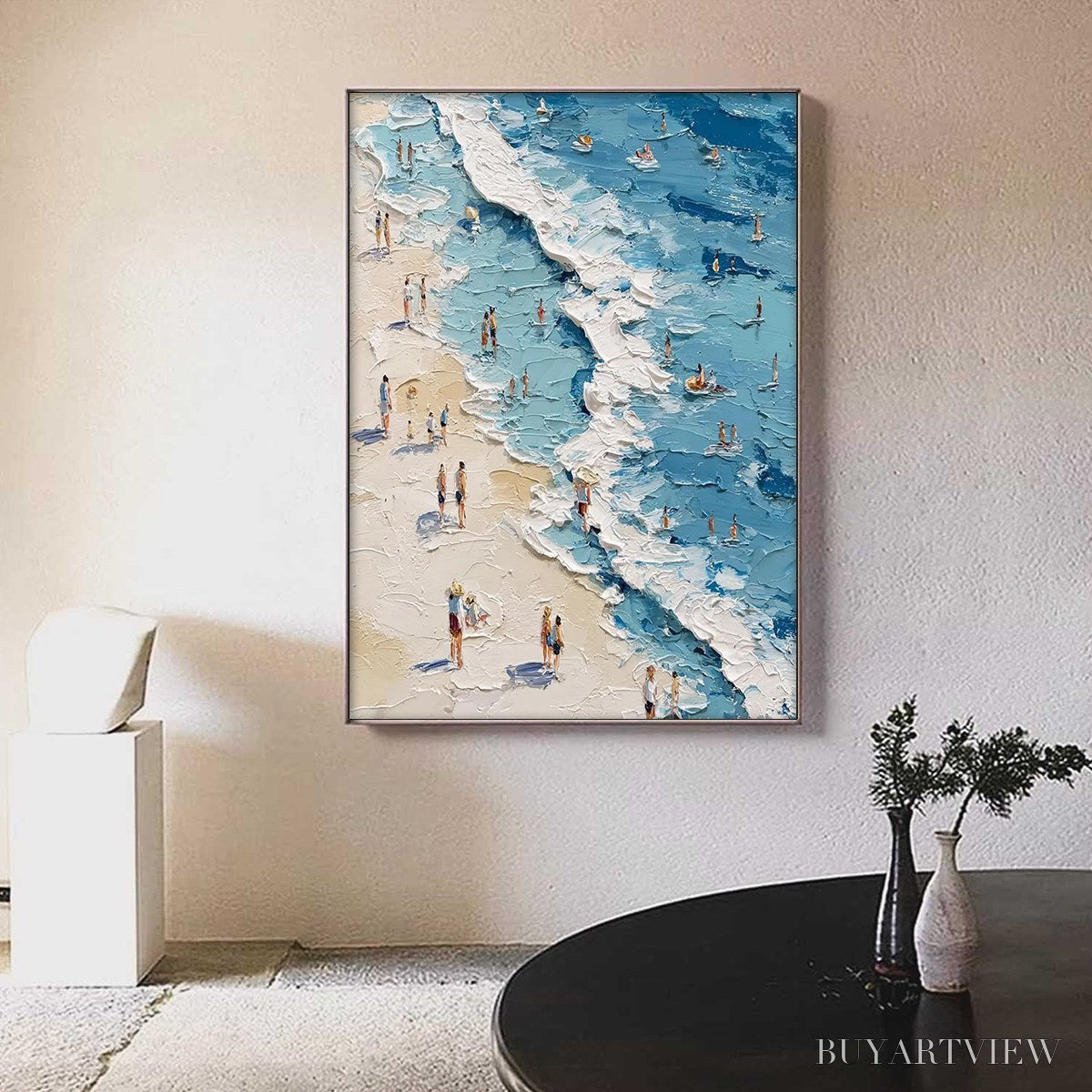 ARTOVITAS Sunlit Tideline – Textured Palette Knife Beach Scene Painting - image 2