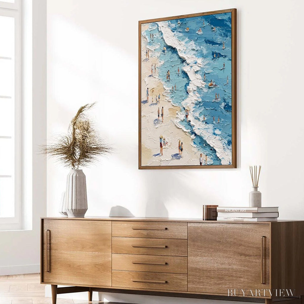 ARTOVITAS Sunlit Tideline – Textured Palette Knife Beach Scene Painting - image 5