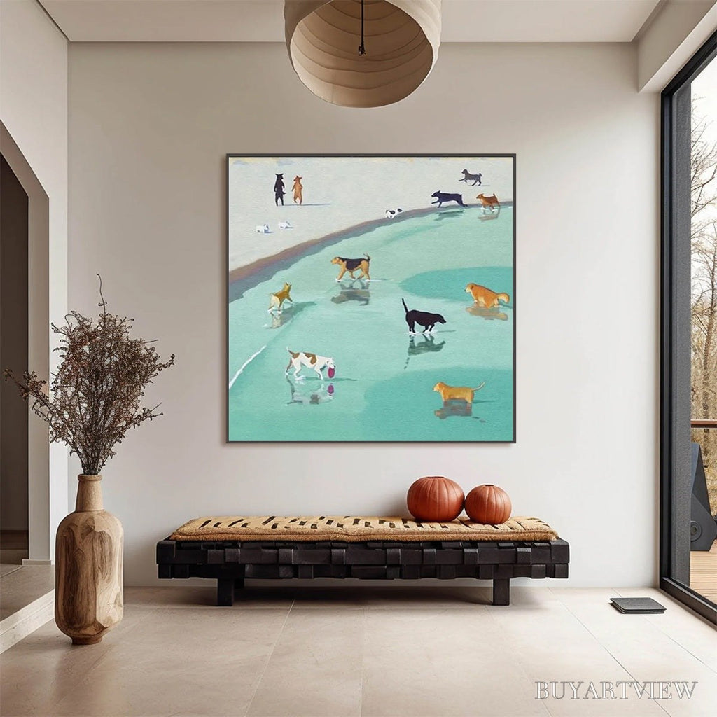 ARTOVITAS Paws At Tide – Minimalist Dog Beach Scene Oil Painting - image 2