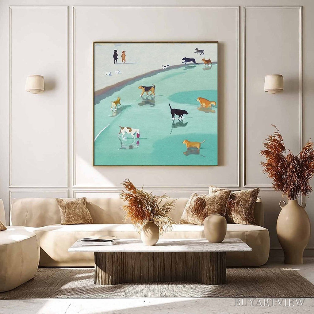 ARTOVITAS Paws At Tide – Minimalist Dog Beach Scene Oil Painting - image 4