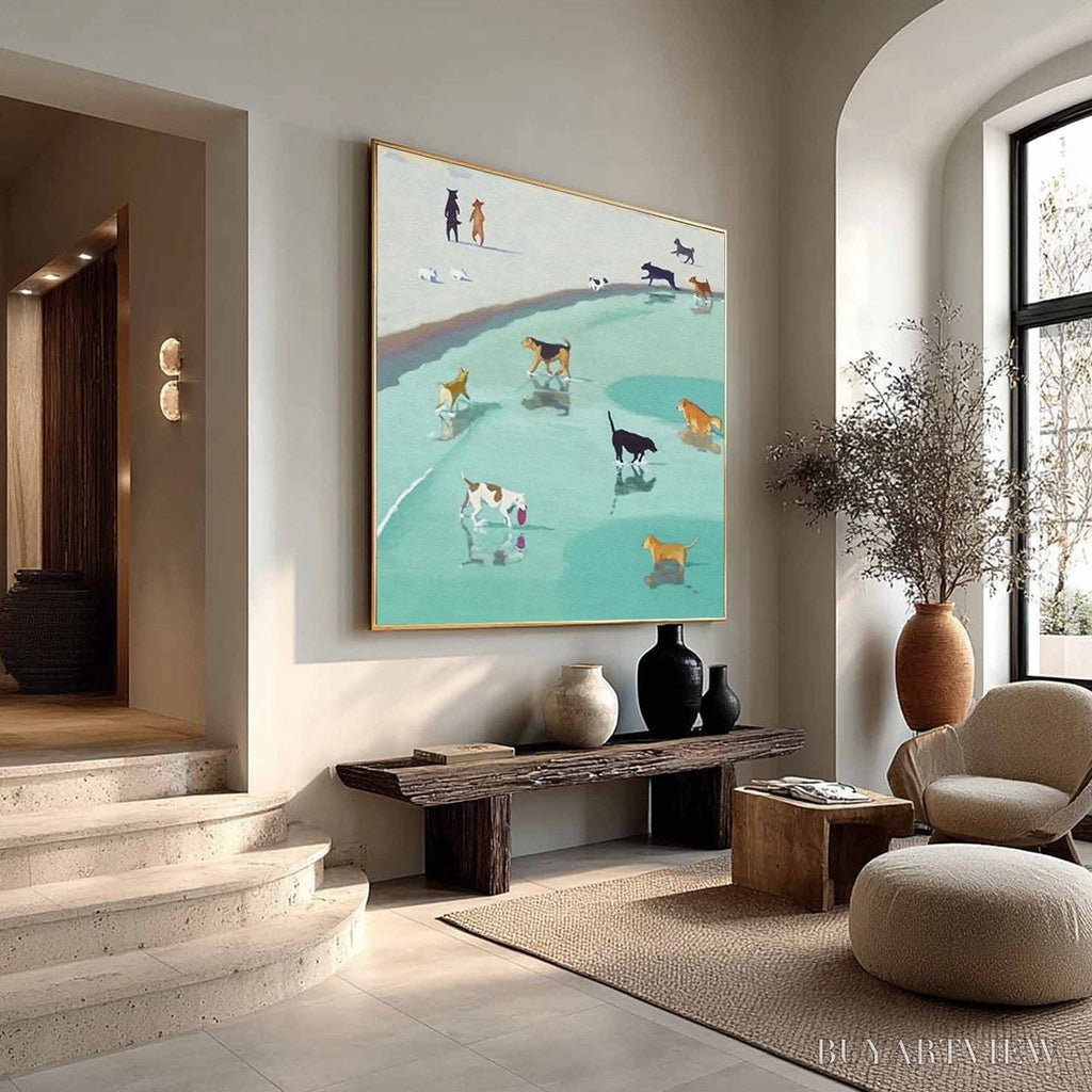 ARTOVITAS Paws At Tide – Minimalist Dog Beach Scene Oil Painting - image 5