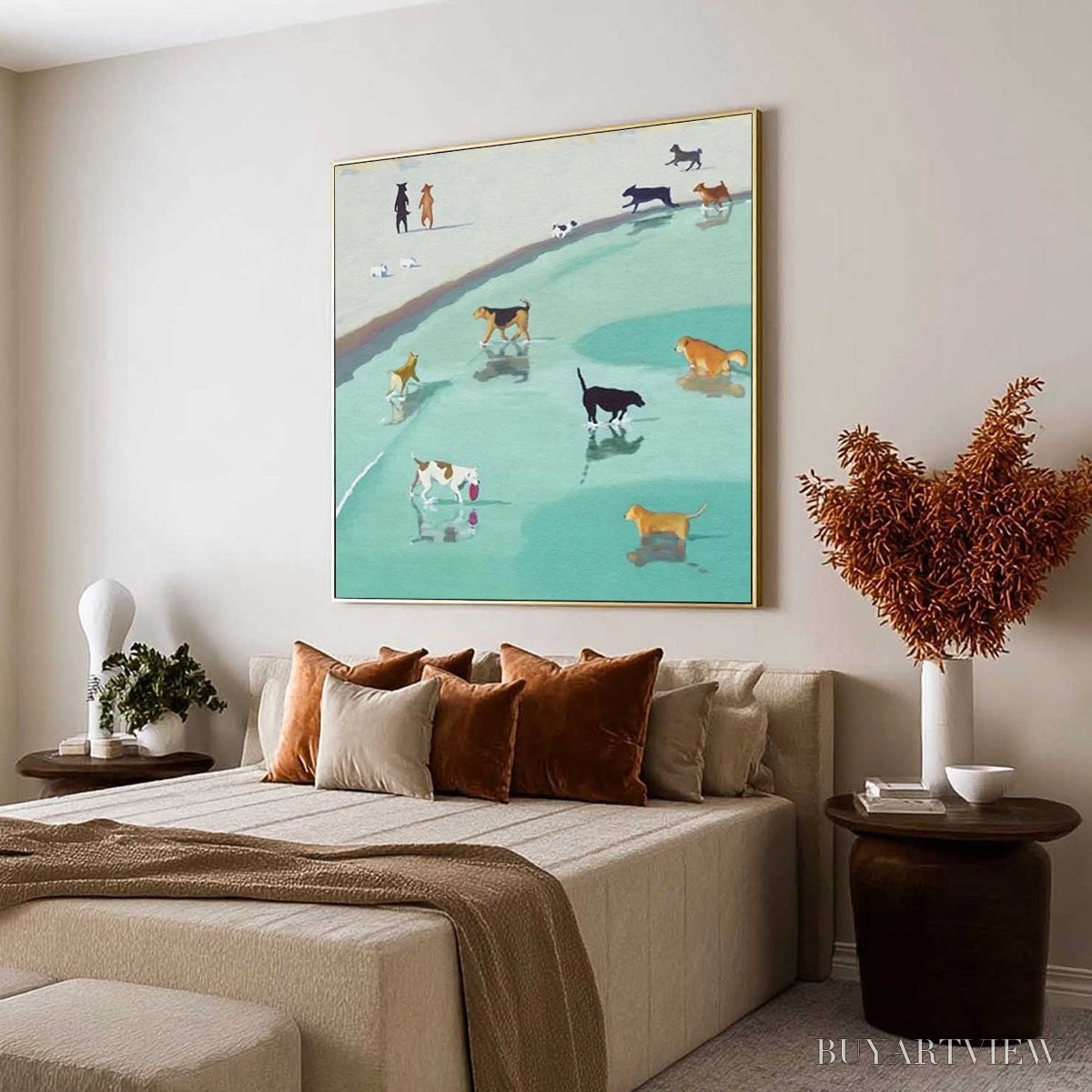 ARTOVITAS Paws At Tide – Minimalist Dog Beach Scene Oil Painting - image 6