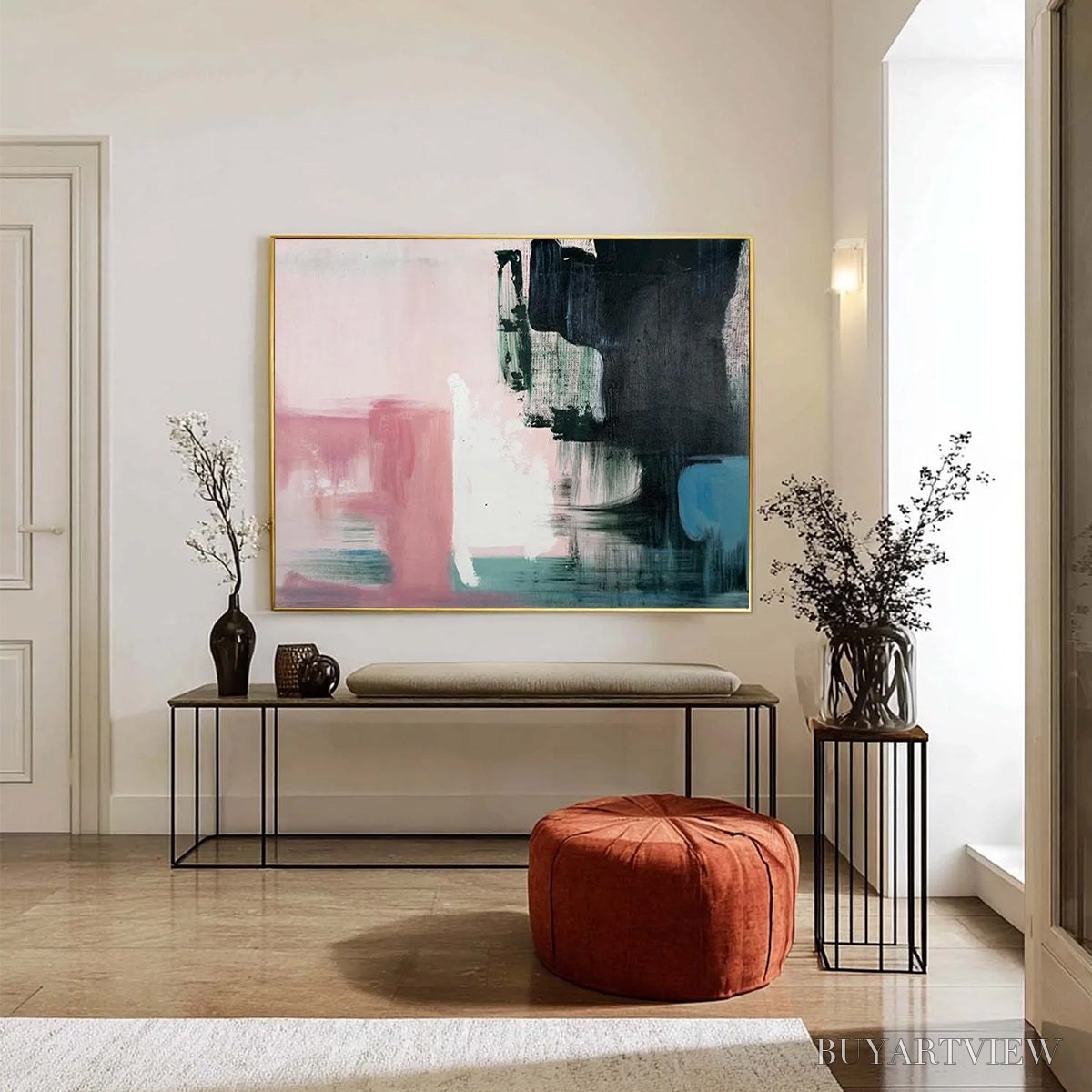 ARTOVITAS Ink & Blossom – Minimalist Abstract Color-Block Oil Painting - image 4