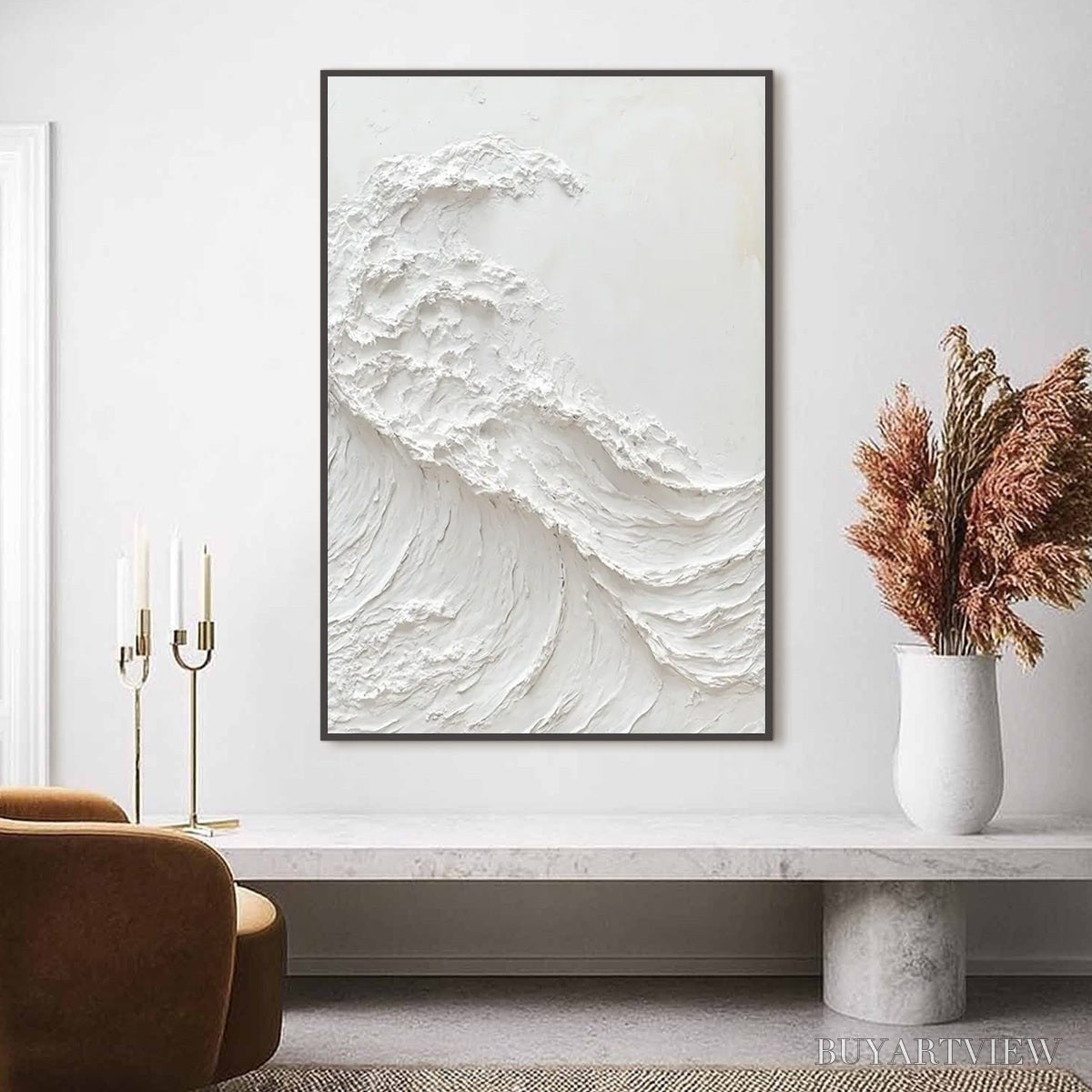 ARTOVITAS Alabaster Swell – Minimalist Textured Coastal Oil Painting - image 2