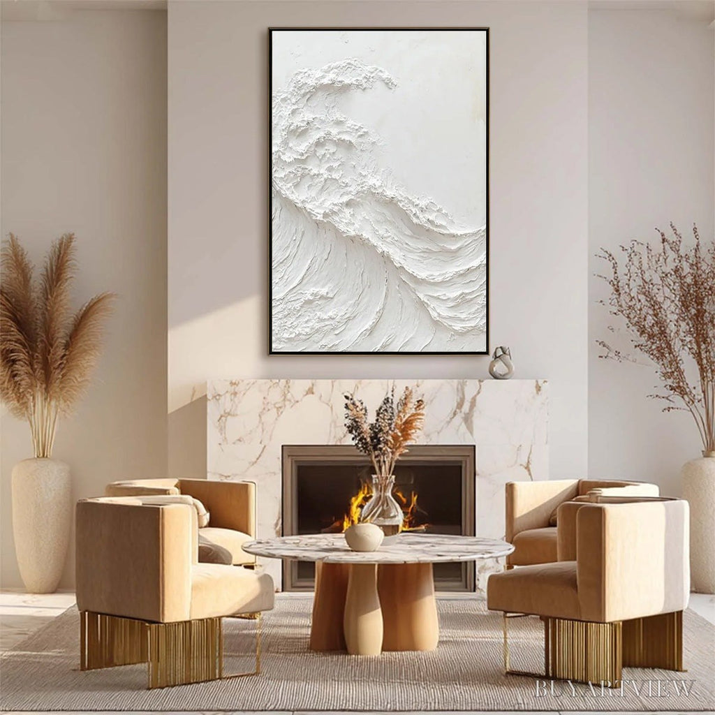 ARTOVITAS Alabaster Swell – Minimalist Textured Coastal Oil Painting - image 4