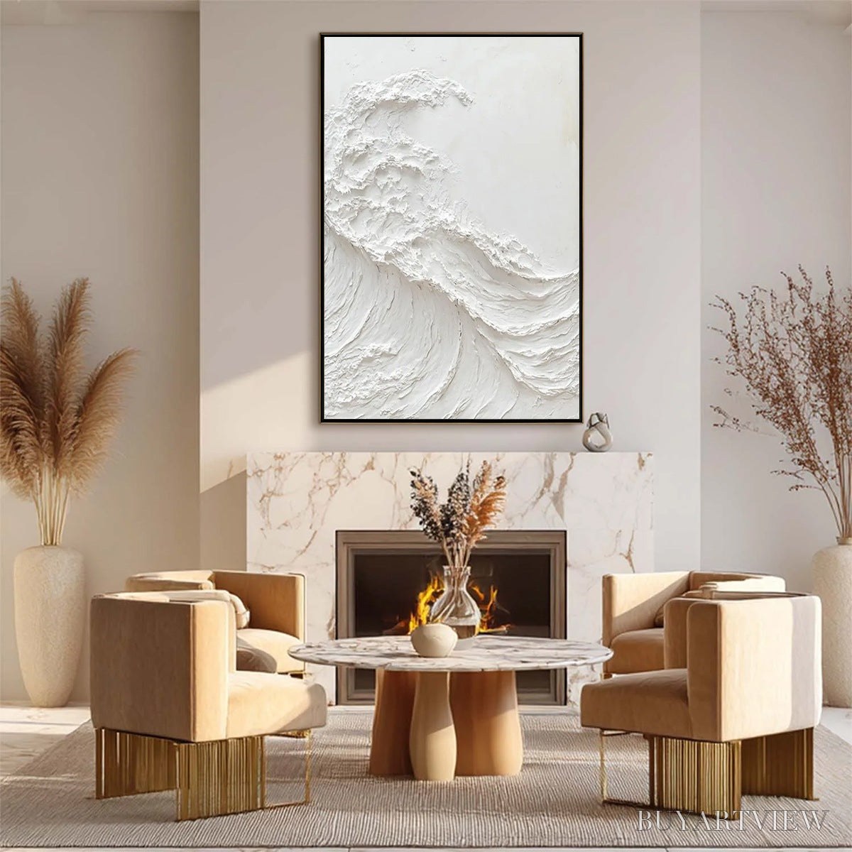 ARTOVITAS Alabaster Swell – Minimalist Textured Coastal Oil Painting - image 4