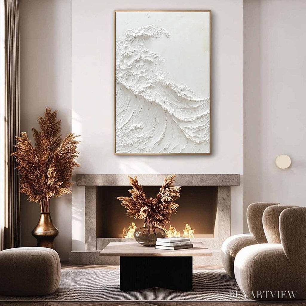 ARTOVITAS Alabaster Swell – Minimalist Textured Coastal Oil Painting - image 6