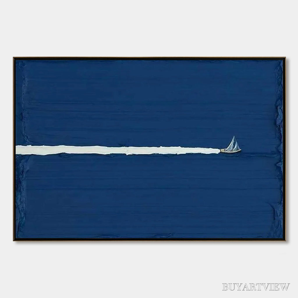 ARTOVITAS Silent Wake – Minimalist Sailboat Seascape Oil Painting - image 1