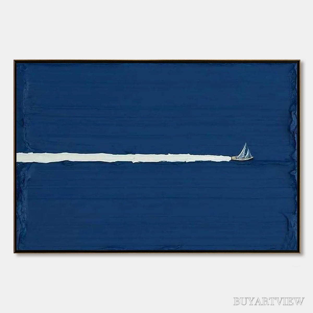 ARTOVITAS Silent Wake – Minimalist Sailboat Seascape Oil Painting - image 1