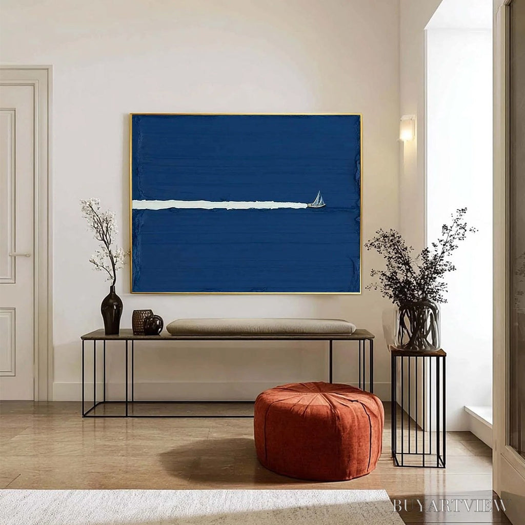 ARTOVITAS Silent Wake – Minimalist Sailboat Seascape Oil Painting - image 2