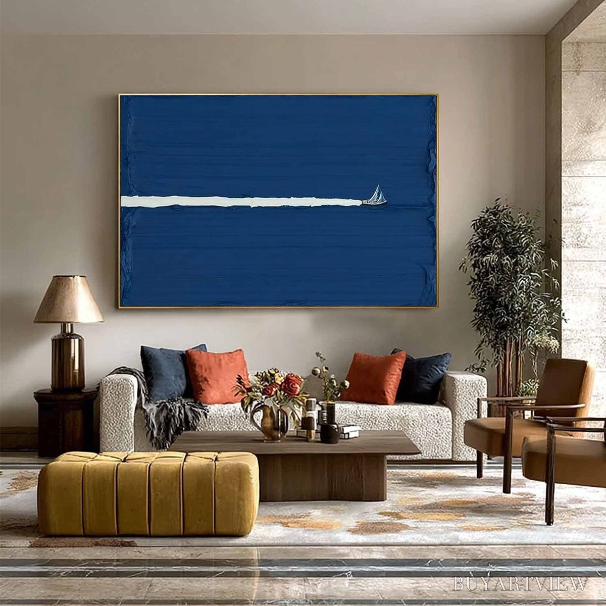 ARTOVITAS Silent Wake – Minimalist Sailboat Seascape Oil Painting - image 4