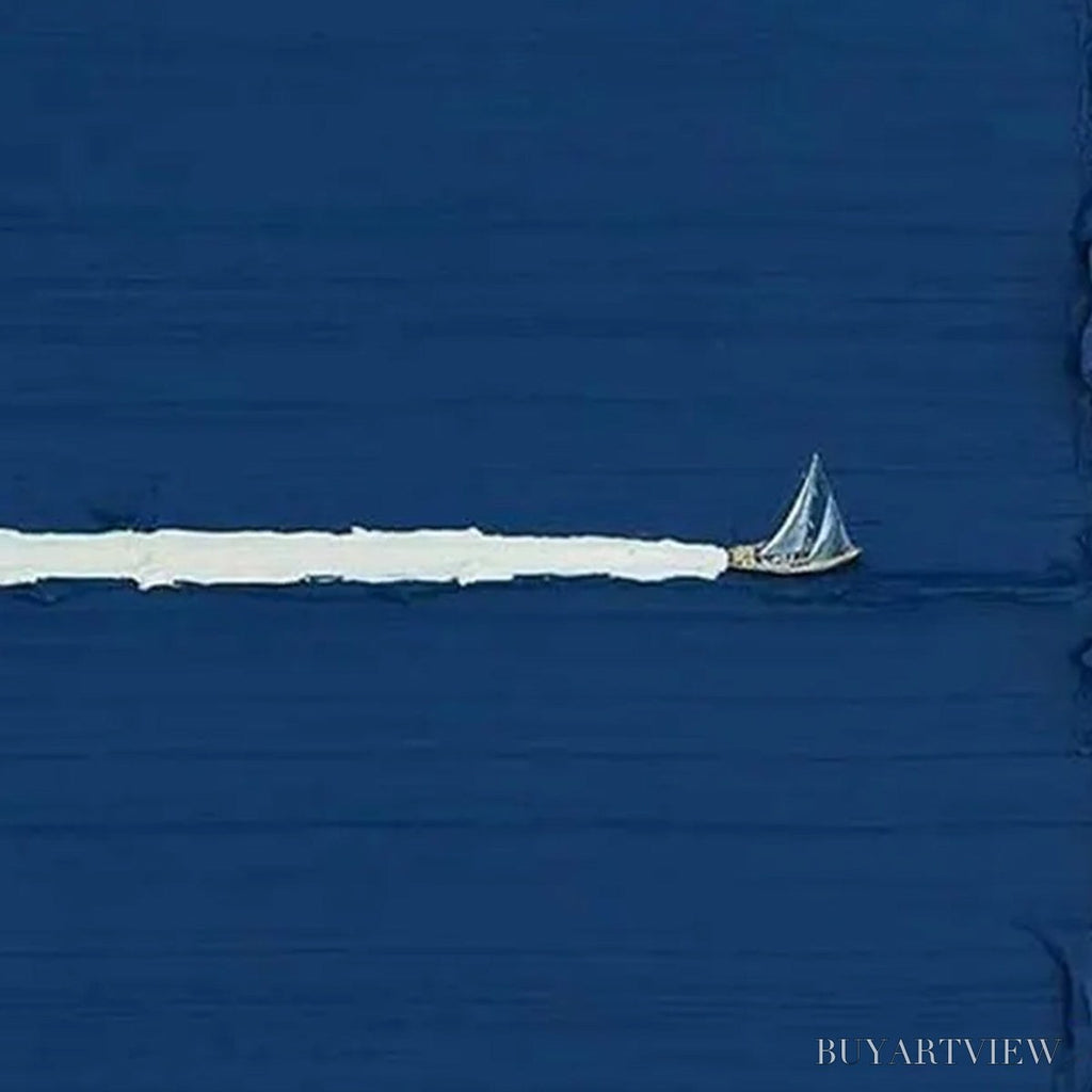 ARTOVITAS Silent Wake – Minimalist Sailboat Seascape Oil Painting - image 5