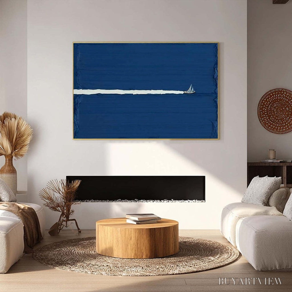ARTOVITAS Silent Wake – Minimalist Sailboat Seascape Oil Painting - image 6