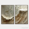 ARTOVITAS Tidal Whisper – Textured Wabi Sabi Coastal Diptych Oil Painting - image 1