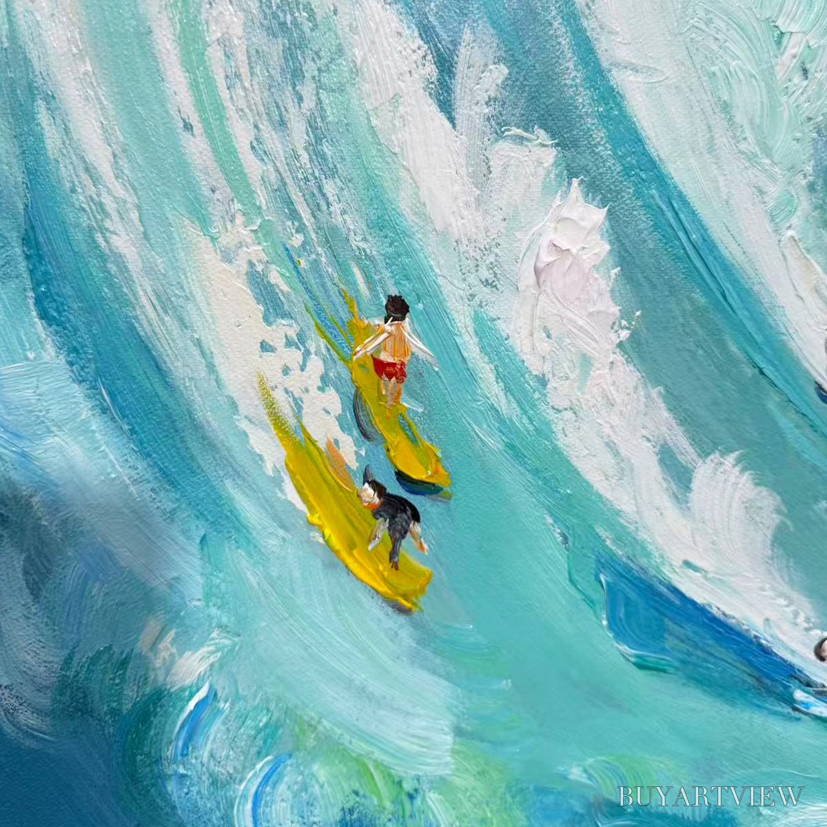 ARTOVITAS Ready to Ship | Catching the Wave – Vertical Surfer Ocean Painting - image 2