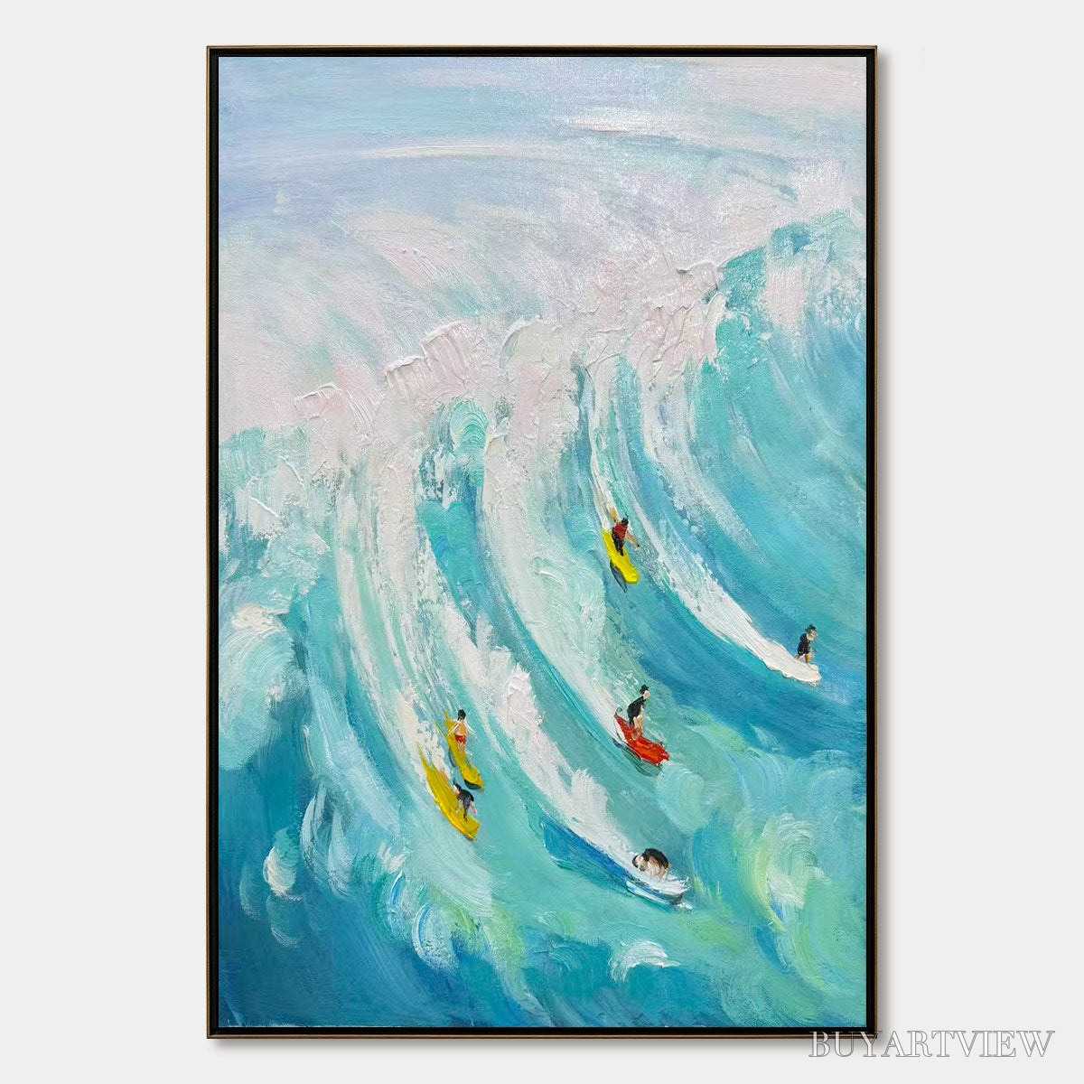 ARTOVITAS Ready to Ship | Catching the Wave – Vertical Surfer Ocean Painting - image 3