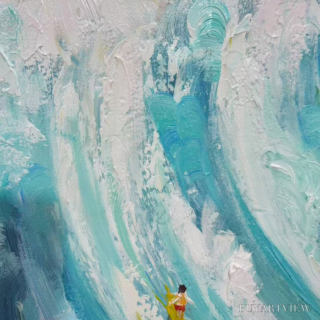ARTOVITAS Ready to Ship | Catching the Wave – Vertical Surfer Ocean Painting - image 4