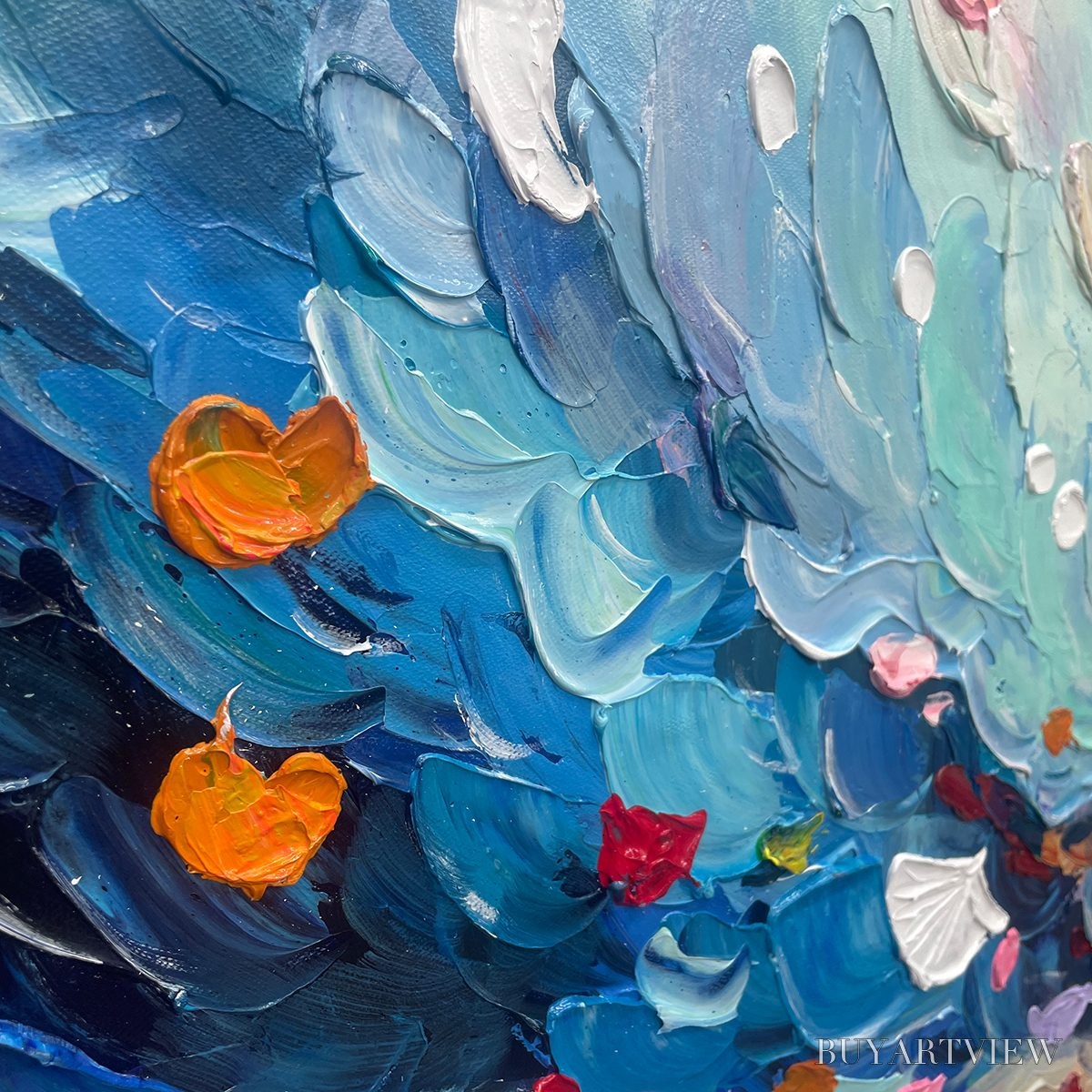 ARTOVITAS Ready to Ship | Coral Dream – Textured Abstract Seascape Oil Painting - image 4