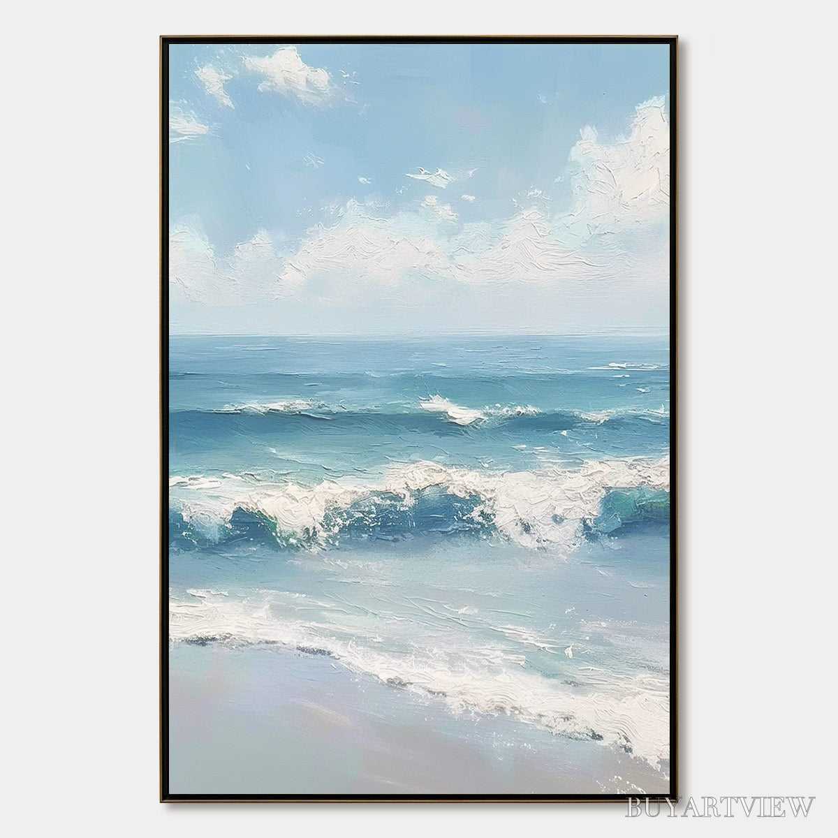 ARTOVITAS Azure Crest – Textured Impasto Seascape Oil Painting - image 1