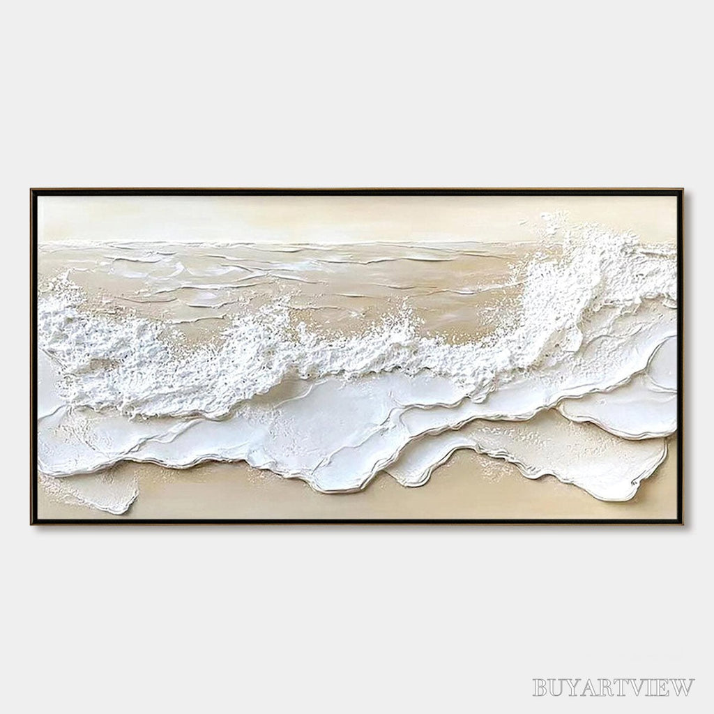 ARTOVITAS Serenity Tide – Textured Minimalist Beach Scene Painting - image 1