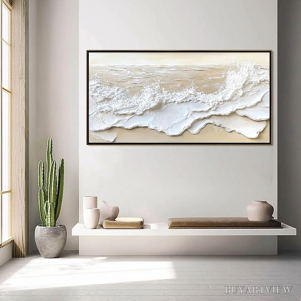 ARTOVITAS Serenity Tide – Textured Minimalist Beach Scene Painting - image 4