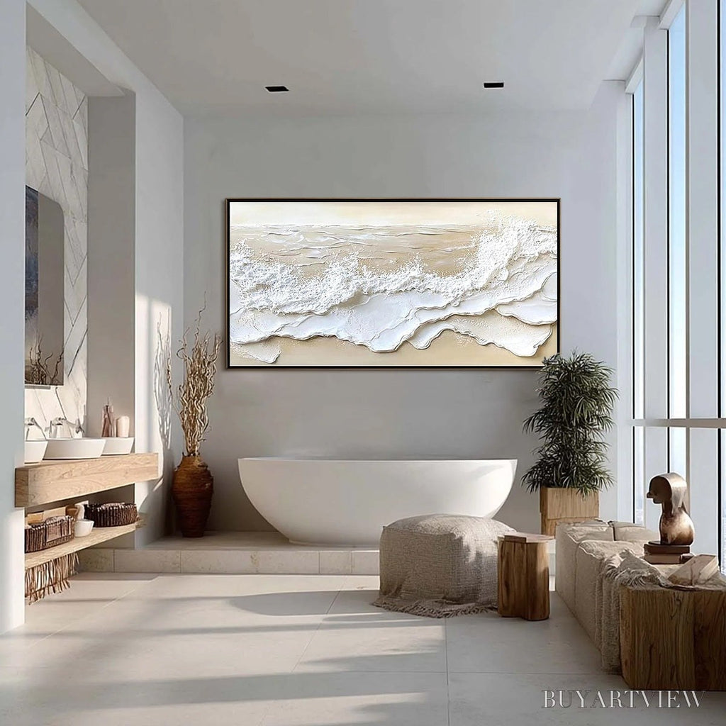 ARTOVITAS Serenity Tide – Textured Minimalist Beach Scene Painting - image 5
