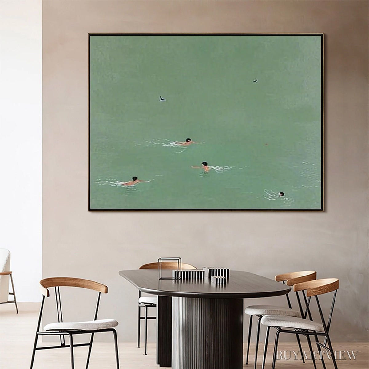 ARTOVITAS Tidal Glide – Minimalist Swimmer Sports Oil Painting - image 2