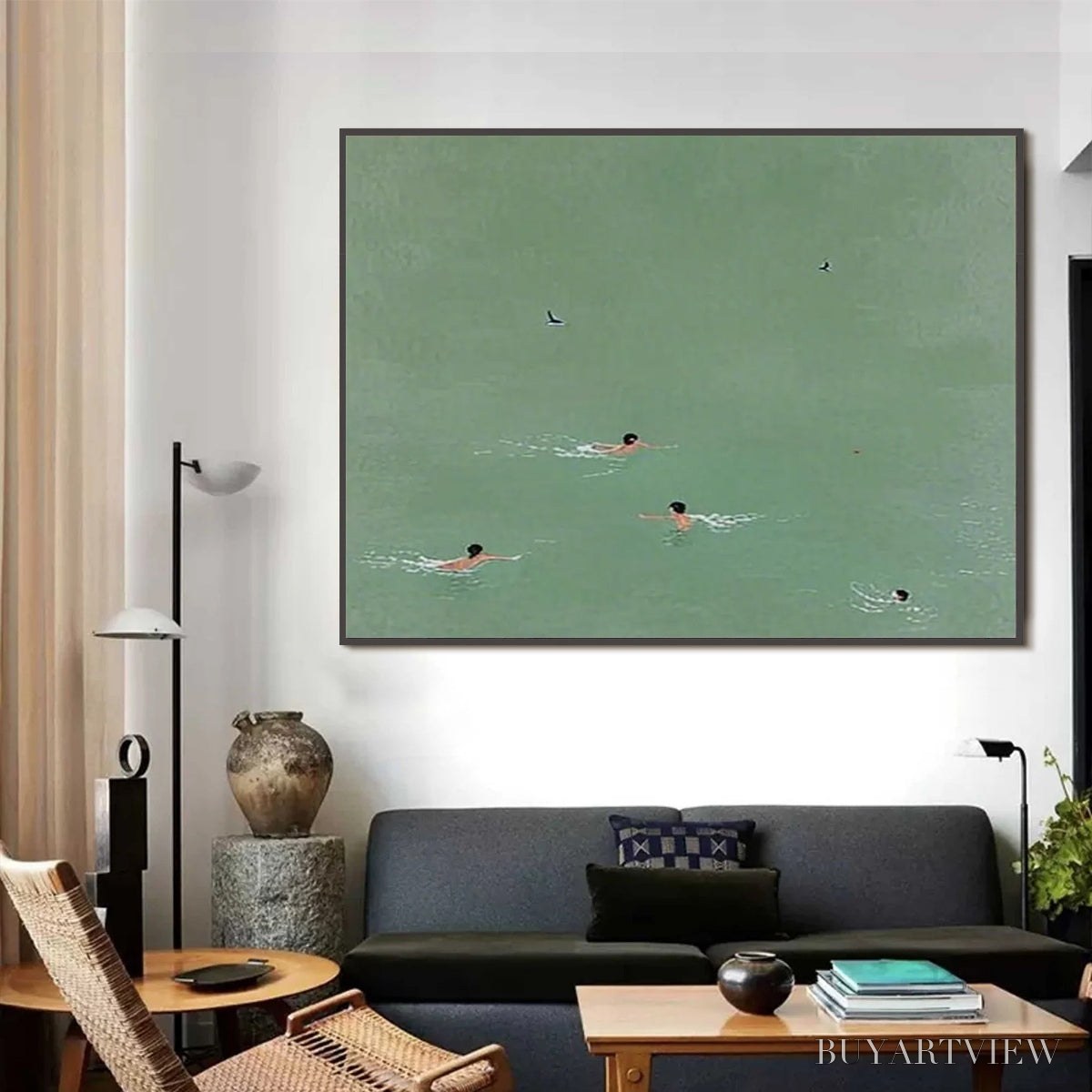ARTOVITAS Tidal Glide – Minimalist Swimmer Sports Oil Painting - image 5
