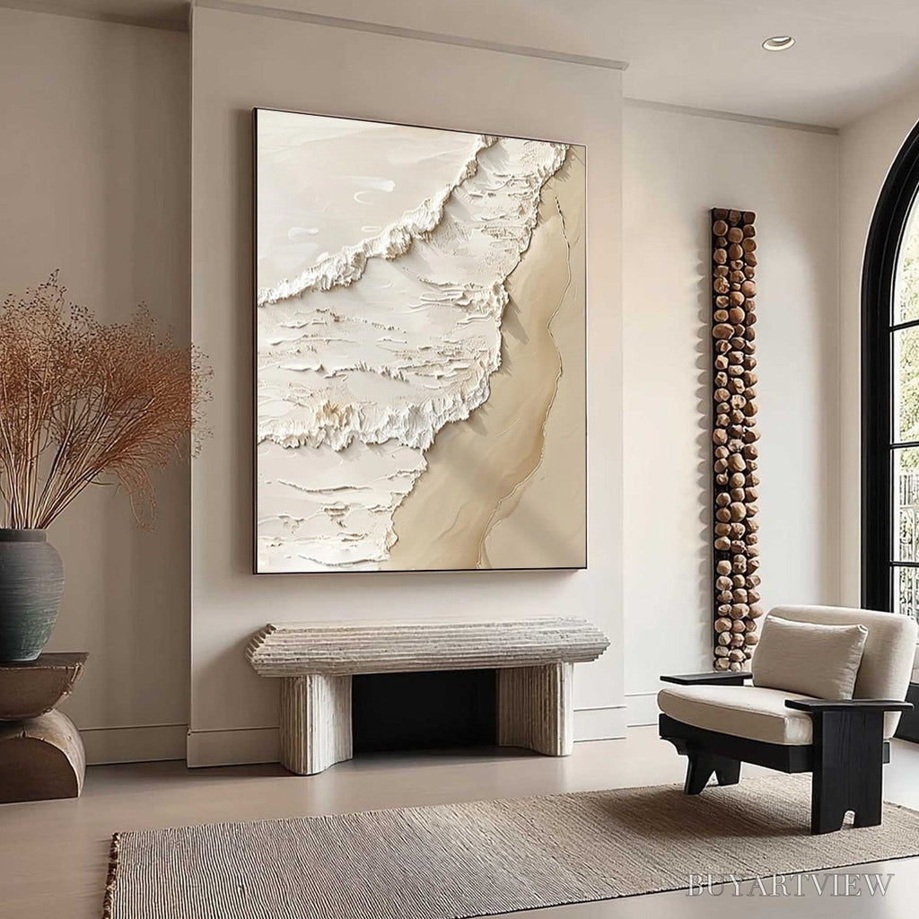 ARTOVITAS Shoreline Whispers – Textured Minimalist Beach Scene Painting - image 3