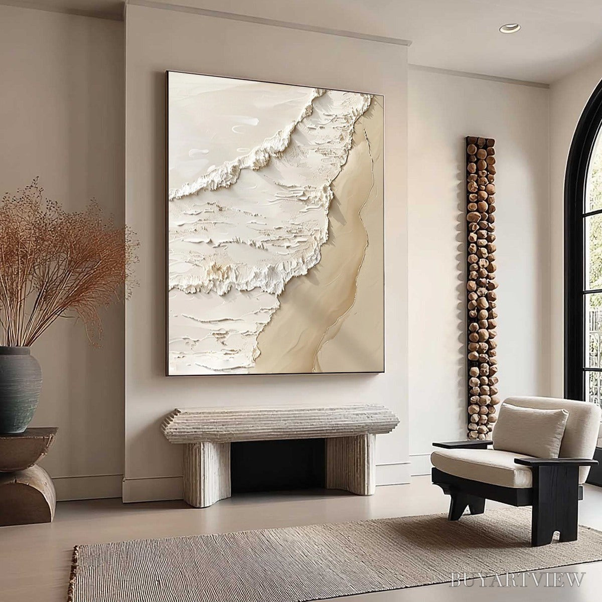ARTOVITAS Shoreline Whispers – Textured Minimalist Beach Scene Painting - image 3