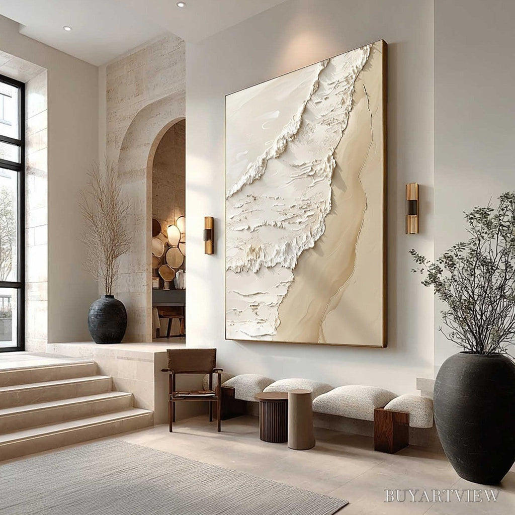 ARTOVITAS Shoreline Whispers – Textured Minimalist Beach Scene Painting - image 4