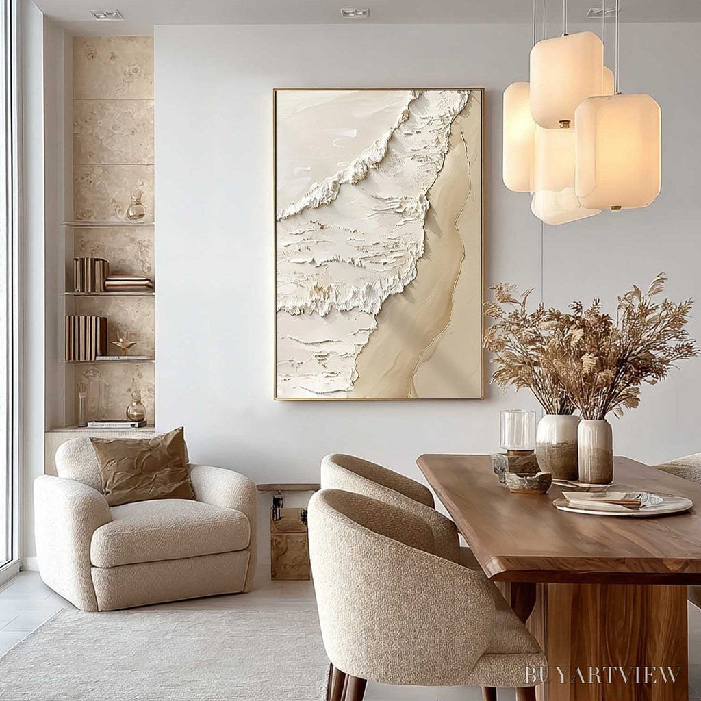 ARTOVITAS Shoreline Whispers – Textured Minimalist Beach Scene Painting - image 5