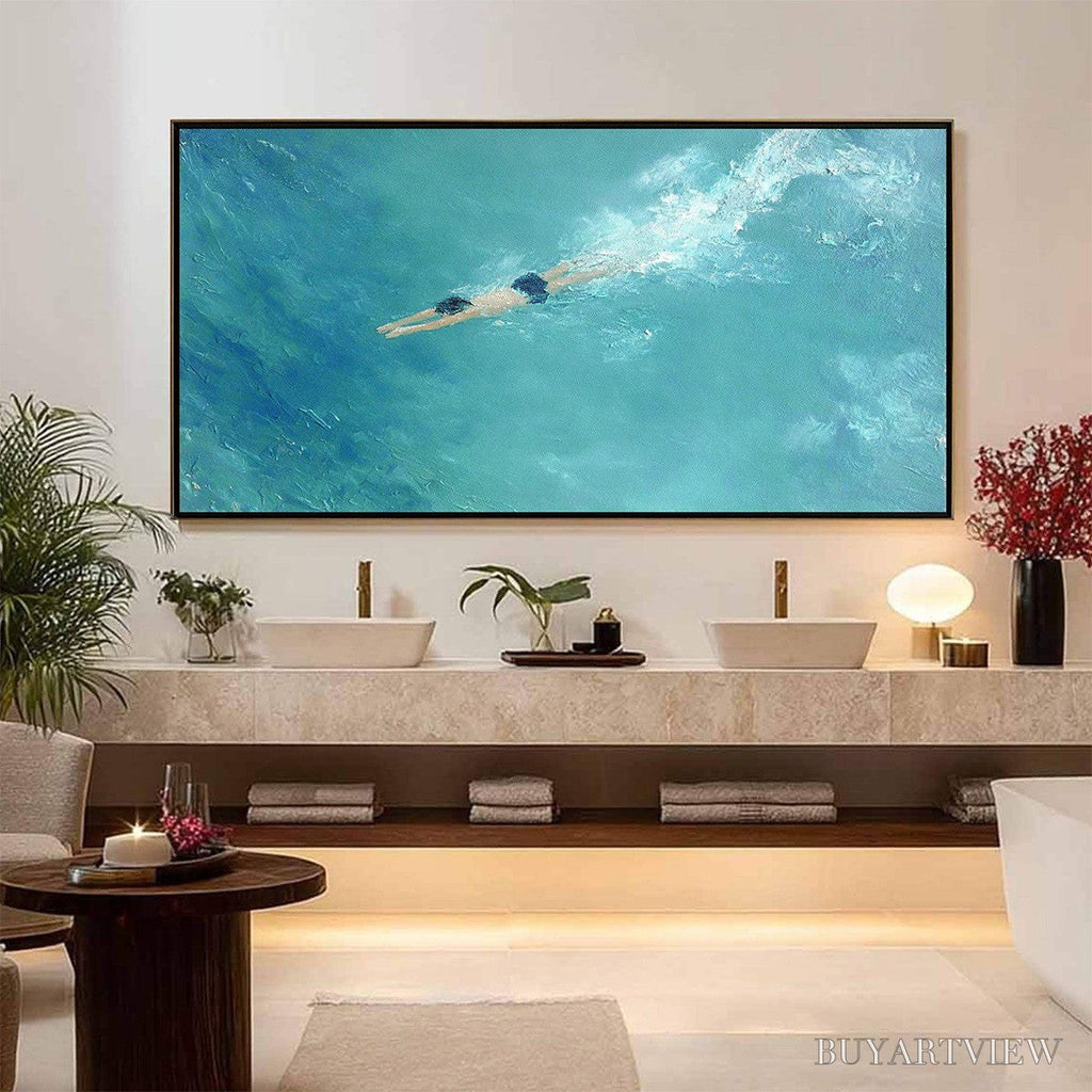 ARTOVITAS Ocean Dive – Textured Minimalist Seascape Oil Painting - image 2
