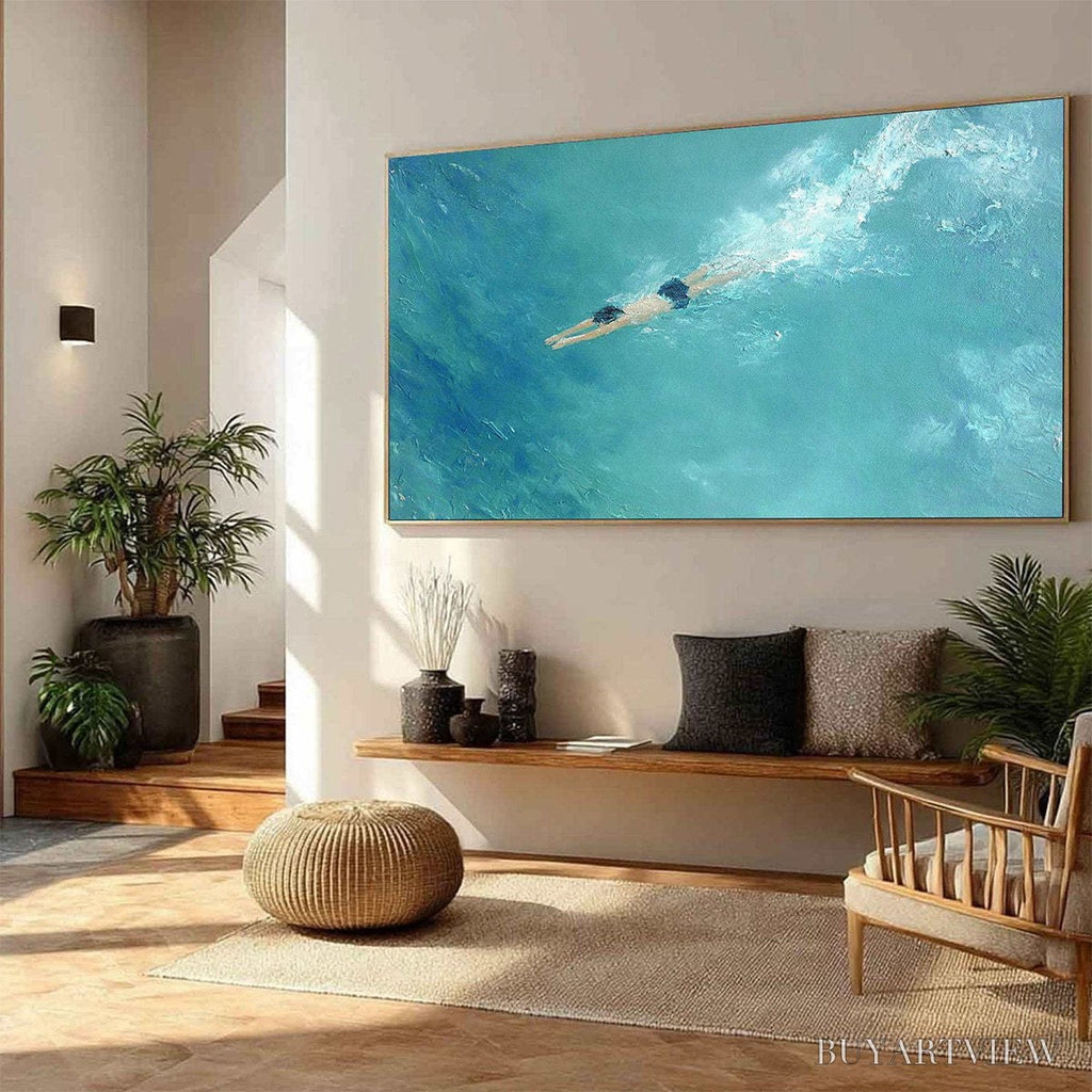 ARTOVITAS Ocean Dive – Textured Minimalist Seascape Oil Painting - image 5