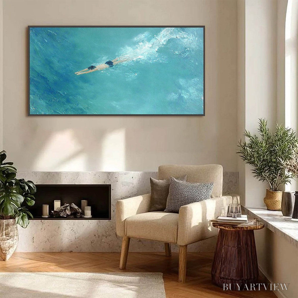 ARTOVITAS Ocean Dive – Textured Minimalist Seascape Oil Painting - image 6